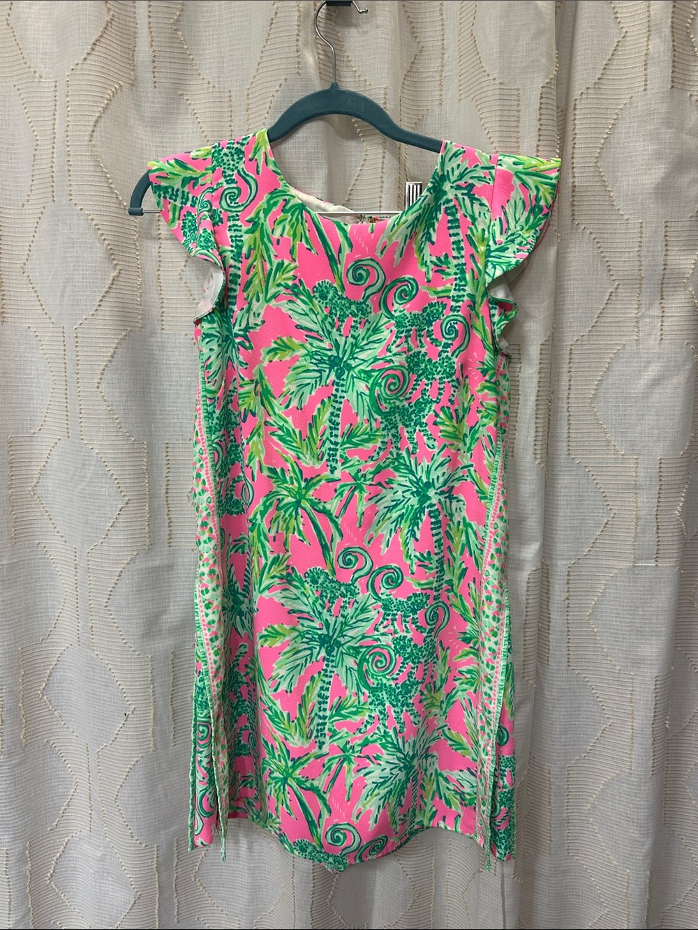 Lily Pulitzer Pink & Green Tropical Flutter Sleeve Dress with shorts